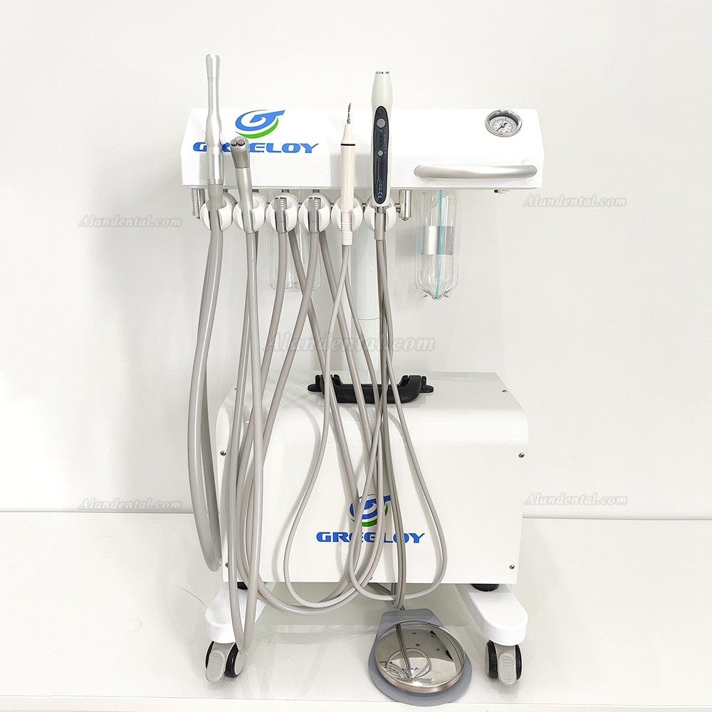 Greeloy Portable Dental Unit Cart GU-P302 with Air Compressor GU-P300+ Curing Light+ Scaler Handpiece